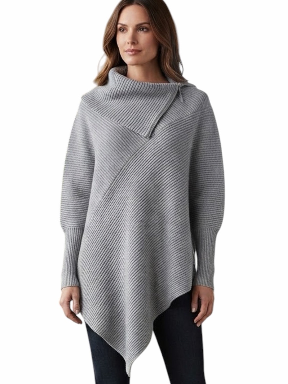 White House Black Market Gray Asymmetric Poncho Sweater Size: XS/SM